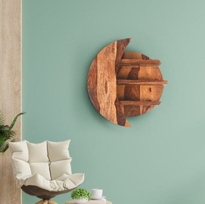 European Craft Rack Storage <b>Unit</b> Polygon Shape Adjustable Large Capacity Traditional Living Room Wood Wall Mounted - Product Image 1