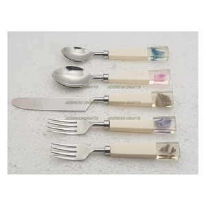 Luxueux ensemble de couverts en acier inoxydable poignée en résine de bois miroir polonais pour décor de mariage vaisselle vaisselle excellent prix - Product Image 5