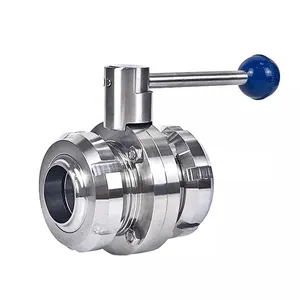 SS304/SS316L Forged dairy Butterfly valve SMS Union Type Food grade butterfly valve with blue pull handle