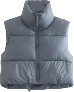 Veste bouffante à col montant pour femmes veste épaisse à glissière grande taille gilet polyester remplissage col tournant toile respirante - Product Image 5