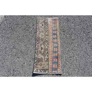 Alfombra Turca de 1.1x2.8 pies, Alfombra Azul de Estilo Suroeste, Alfombra de Lana - Product Image 1