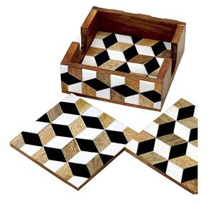 SUSTOMIZE SIZES High Quality <b>Wood</b> <b>Slices</b> Wholesale Custom <b>Wood</b> Coaster Set With Handmade Bone and Brass Inlay Made in India - Product Image 2