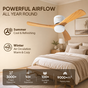 USA In Stock 42 Inch <b>Ceiling</b> Fan with <b>Light</b> and <b>Remote</b>, Solid Wood Flush Mount Low Profile <b>Ceiling</b> Fan for Bedroom - Product Image 2
