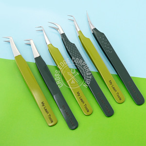 Pinzas de pestañas con punta de fibra de 45 y 90 grados, pinzas para extensiones de pestañas curvas, pinzas de Aplicación de pestañas Mega VOLUMEN DE ACERO INOXIDABLE - Product Image 1