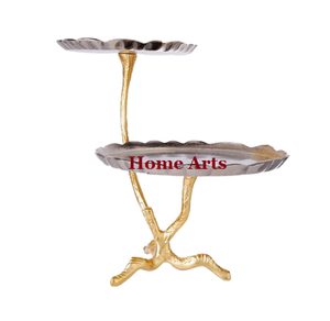 2 Tier Aluminium <b>Cake</b> Dessert Stand Gold Color Customized Size Sweets Serving Stand For <b>Wedding</b> Party Usage - Product Image 3