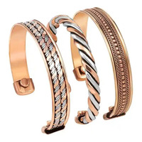Bracelet en cuivre pur à 100 %, écologique, vintage, plaqué cuivre antique, pour femmes et hommes, avec cristaux/strass, pour soulager l'arthrite