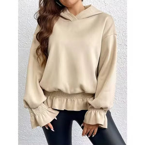 Sweat à capuche pour femme en tissu polaire lourd de haute qualité personnalisé 2026, manches évasées, ourlet à volants, élégant - Product Image 1