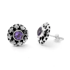 Natural Amethyst Stud 925 Sterling Silver Earring E-1121 Round Gemstone Earrings Expensive Looking Faceted Gemstones Jewelry