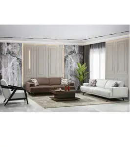 Meubles de maison modernes et élégants, ensemble de salon confortable en couleurs marron et blanc-fabriqué en turquie