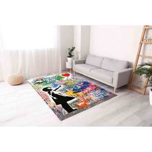 Alfombra con Estampado de Chica de Banksy Inspirada en el Graffiti: Decoración Interior de Arte Moderno, Alfombra Suave No Tejida - Product Image 4