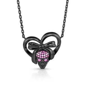 Collier pendentif crâne en argent sterling et diamants Jeulia, design romantique et sombre - Product Image 1