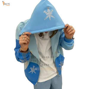 Sudaderas con capucha de diamantes de imitación de diseño de logotipo de alta calidad de color sólido a precio bajo sudaderas con capucha de diamantes de imitación de precio asequible - Product Image 4