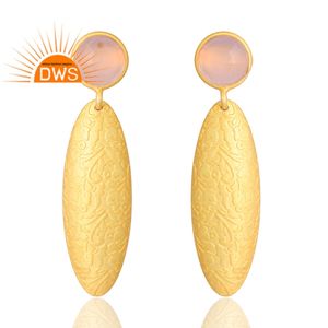 Tendance Design Argent Sterling Plaqué Or 18K Naturel Rose Calcédoine Pierre Précieuse Boucle D'oreille Demi Fine Fabricant De Bijoux - Product Image 1