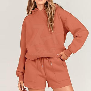 Conjunto de sudadera con capucha y pantalones cortos de Invierno para mujer, material de algodón 100%, servicio OEM - Product Image 2