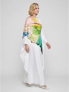 Vestido de Noche Largo para Mujer, Estampado de Mariposas Pintado a Mano, Satén, Manga Larga, Cuello Alto, Antiarrugas, Corte en A - Product Image 3
