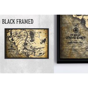 Toile de carte de la Terre du Milieu : impression d'art mural en verre trempé, toile encadrée noire 1P - Product Image 1