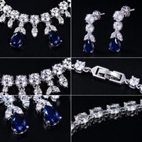 Ensemble de bijoux en zircone cubique AAA+ - Collier et boucles d'oreilles en forme de poire pour femmes - Micro pavé plaqué or 18 carats - Bijoux de mariage