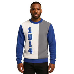 Phi Beta Sigma 1914 Suéter de punto de 3 tonos blanco Ropa de fraternidad griega Bordado de chenilla Premium Divine Nine Ropa - Product Image 1