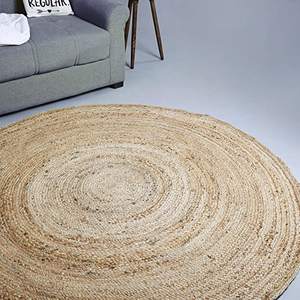 Handwoven <b>Jute</b> Area <b>Rug</b> <b>Round</b> Natural Yarn Rustic Vintage Beige Braided Reversible Eco Friendly PET Friendly Medium Pile Bedroom - Product Image 6