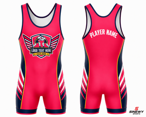 SINEWY SPORTS Maillot de lutte personnalisé pour homme, sublimation, régulier, anti-humidité, extensible, 260g, logo avant, design rouge, marine, blanc - Product Image 3