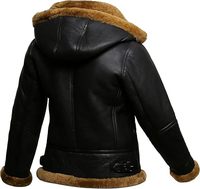 Veste aviateur en fourrure de mouton véritable pour femme, style bombardier B3, avec capuche amovible, en cuir marron