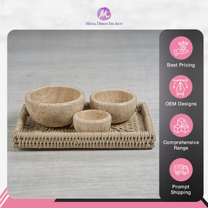 Bol en pierre de marbre travertin décoratif fait à la main en Inde de qualité supérieure au design rond pour la décoration intérieure - Product Image 6