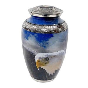 Urna Funeraria Grande Azul con Grabado Floral y Espacio para Recuerdo, Urna Metálica para Guardar Cenizas de Seres Queridos, Proveedor de Artículos Funerarios - Product Image 5