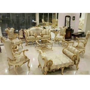 Victorian Modern <b>Gold</b> Finish Professional Luxury Teak Wood Custom Size Fabric <b>Sofa</b> Set for Living Room Home Use - Product Image 1