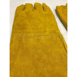 Gants de soudage jaunes à manchette longue, résistants à la chaleur, en cuir de vachette, robustes, pour travaux industriels, marque privée, en vrac, gants de sécurité - Product Image 2
