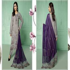 Robe de soirée moderne de luxe en mousseline de soie brodée de haute qualité, style indien et pakistanais, non cousue, magnifique, pour occasions spéciales - Product Image 4