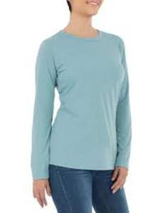 Camisetas tejidas de algodón orgánico 100% para mujer con manga larga, camiseta azul con estampado de logotipo personalizado, ecológica y elegante - Product Image 2