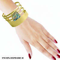 Bracelet large en laiton fait main pour femme, avec coquillage irisé, bijou tendance pour soirée