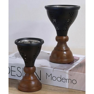 Hotel Resorts <b>Incense</b> <b>Holder</b> <b>Aromatherapy</b> <b>Diffuser</b> Mabkhara <b>Incense</b> <b>Holder</b> Handmade Black Metal Bakhoor Burner With Wooden Base - Product Image 1