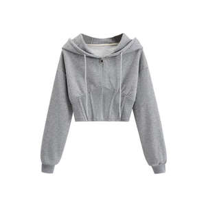 Alta calidad nueva llegada algodón mujeres Crop Top Sudadera con capucha 100% algodón manga larga ropa Casual moda Crop Hoodies - Product Image 3