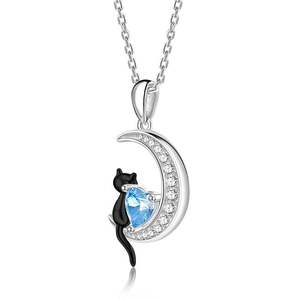 Jeulia Luna Astra Moon <b>Black</b> <b>Cat</b> Necklace with Zircon Birthstone in Claw Setting - Product Image 2