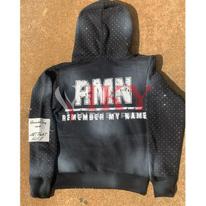 Rhinestone Wholesale Tracksuits for <b>Men</b> Unisex Flare Tracksuit Distressed Embroidery Design Hoodie and Pants Sets Acid <b>Washed</b> - Product Image 4