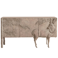 Buffet antique en teck massif sculpté à la main, écologique, hauteur réglable, pour salon, hôtel, appartement, villa