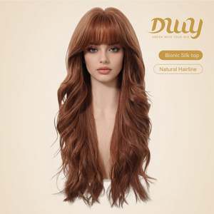 วิกผมยาว 24 นิ้ว ทรงคาวบอย ยี่ห้อ DWY New Technology รุ่น Long Wave สีแอพริคอต วัสดุใยสังเคราะห์แบบ Bionic Silk พร้อมหน้าม้า ไม่ต้องใช้กาว สำหรับผู้หญิง - Product Image 1