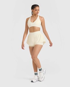 Custom Ivory Unified Double Layer <b>Women</b> <b>Shorts</b> Zip Pocket High Waisted 2 In 1 <b>Shorts</b> For <b>Women</b> <b>Sweat</b> Wicking And Workout <b>Shorts</b> - Product Image 2