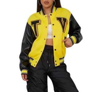 Venta caliente chaqueta Varsity para mujer otoño amarillo 100% algodón uniforme de béisbol abrigo bordado de letras chaqueta de béisbol universitaria para - Product Image 4