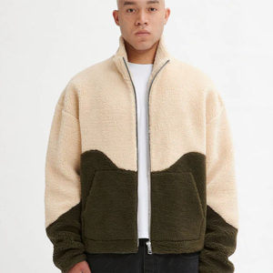 Veste polaire olive avec épaules tombantes, col montant, poches avant zippées, toile en polyester de qualité supérieure pour l'hiver - Product Image 2