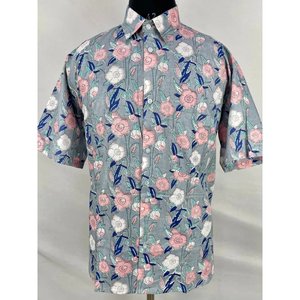 เสื้อเชิ้ตชายหาดผ้าฝ้ายแท้สำหรับผู้ชาย ลายพิมพ์บล็อกสีสันสดใส ใส่สบาย เหมาะสำหรับปิกนิกในสวน ของขวัญสำหรับคุณพ่อคนเมือง ผ้าป๊อปลินสีเทา - Product Image 1