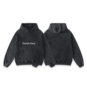 2024 sweat à capuche surdimensionné pour hommes lavé à l'acide avec un design brodé meilleur prix raisonnable couleur blanche unie pour l'hiver - Product Image 5