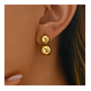 Pendientes de tuerca para mujer, joyería rellena de oro de 18 quilates de latón, pendientes brillantes esféricos de estilo minimalista a la moda, pendientes de tuerca a la moda - Product Image 4