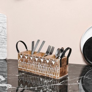 Low Price Best Quality Handmade Wooden Hand Carved Cutlery Holder With Handle - Product Image 5
