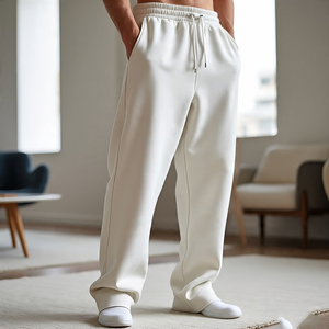 Oversize Drawstring Waist Sweatpants Men Jogger Outdoor Med-Weight Cotton Polyester <b>Fleece</b> <b>Trouser</b> Double Waist Sweatpants Men's - Product Image 2