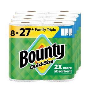 Nouvelles serviettes en papier Bounty Quick-Size, blanches, 8 rouleaux familiaux triples = 27 rouleaux standard - Product Image 1