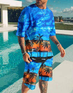 Surdimensionné hommes mode été surdimensionné décontracté deux pièces vêtements décontractés plaine hommes t-shirts ensemble en gros 100% Polyester 2025 - Product Image 3