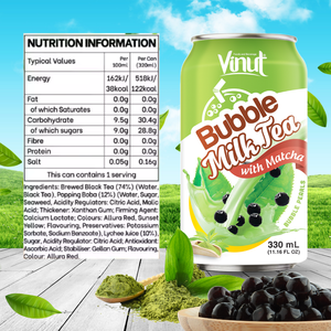 Venta al por Mayor de Bebida de Té con Leche y Burbujas de Matcha VINUT de 330 ml, Perlas de Burbujas, Menos Azúcar, Fabricante de Vietnam, Marca Privada, Lata (Enlatada) 24 - Product Image 3