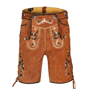 Pantalones Cortos Bávaros de Cuero de Gamuza para Hombre, Bordados, Transpirables, Resistentes al Viento, Ecológicos, de Cintura Media, para Oktoberfest - Product Image 1
